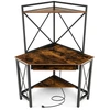 Image de CostwayBureau d'Angle avec Clapier Bureau Peu Encombrant Étagères Plateau pour Clavier Table avec Huche Cadre en Métal Marron Rustique