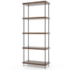 Image de CostwayEtagère à 5 Niveaux Bibliothèque Autoportante avec Cadre en Métal Étagère de Rangement de Style Industriel Finition Grain de Bois Noyer
