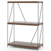 Image de CostwayEtagère à 3 Niveaux Bibliothèque Autoportante avec Cadre en Métal Étagère de Rangement de Style Industriel Finition Grain de Bois Noyer