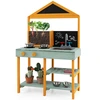 Image de CostwayCuisine Enfants Extérieure 8 Accessoires avec Tableau Noir & Jardinière en Bois de Sapin Robinet Rotatif & Evier Amovible