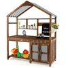 Image de CostwayCuisine en Bois avec Auvent Robinet Rotatif&Evier Amovible Poêles&Boutons Réalistes pour 3-7 Ans Naturel