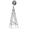 Image de CostwayMoulin à Vent Ornemental en Métal Tout Temps avec Piquets Moulin Roulement à Bille Résistant aux intempéries Dia. du Rotor 45cm Gris
