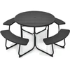 Image de CostwayEnsemble Table de Pique-nique avec 4 Bancs Intégrés Table de Pique-nique Circulaire 135KG Trou pour Parasol 190 x 76 cm Matériau HDPE Noir