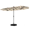 Image de CostwayParasol de Terrasse Double Face de 400 cm avec Lampes Solaires avec Manivelle Base de Parasol Incluse Beige