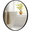 Image de CostwayMiroir Rond Noir 61 cm Miroir Mural avec Cadre en Métal Mat Brossé Antirouille pour Décoration Minimaliste Moderne