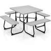 Image de CostwayEnsemble Table de Pique-nique avec 4 bancs intégrés Tbale de PIque-nique Carrée 135KG Trou pou Parasol 170x170x76cm Gris
