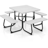 Image de CostwayEnsemble Table de Pique-nique avec 4 Bancs Int ©gr ©s Tbale de PIque-nique Carr ©e 135KG Trou pou Parasol 170x170x76cm Blanc
