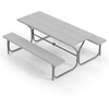Image de CostwayTable et Bancs de Pique-nique avec Cadre Métal Ensemble de Jardin Imperméable pour 8 Personnes Banc Charge 250KG Trou 183 x 161 x 76 cm Gris