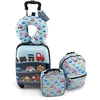 Image de CostwayValise Enfants à Roulettes 16’’ & Sac à Dos 13’’Ensemble de 5 Bagages pour Enfants avec Oreiller Cervical Etiquette Voiture Bleu
