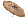 Image de CostwayParasol à Toit de Chaume 305 cm 8 Baleines 32 Lumières LED Solaire Lumière Centrale Manivelle Manuelle Bouton Poussoir Double Ventilation