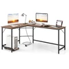 Image de CostwayBureau d’Angle avec Prise de Courant Bureau d'Angle de 168 cm avec Support UC Cadre en Métal Robuste Bureau d'Etudes Naturel