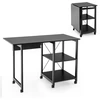 Image de CostwayBureau Pliable pour Ordinateur Table de Travail Moderne avec 2 Étagères de Rangement Table pour Ordinateur Portable avec 6 Roulettes Noir