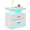 Image de CostwayTable de Chevet LED Table de Nuit Brillante avec 2 Tiroirs de Rangement Table d'Appoint Moderne avec Mode d'Eclairage Réglable Blanc