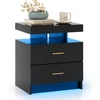 Image de CostwayTable de Chevet LED Table de Nuit Brillante avec 2 Tiroirs de Rangement Table d'Appoint Moderne avec Mode d'Eclairage Réglable Noir
