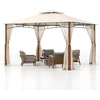 Image de CostwayTonnelle de Jardin 360 x 300 CM avec Moustiquaire Pavillon de Patio Ext ©rieur avec Toit   2 Niveaux Cadre M ©tallique Beige