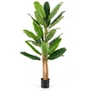 Image de CostwayPlante Artificielle de 195CM Tiges Triples Fausse Plante de Bananier avec 27 Grandes Feuilles Plante Verte en Pot