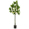 Image de CostwayPlante Artificielle de 160CM avec Pot Rempli de Ciment Citronnier Artificiel avec Plante Verte Tronc Réaliste Mousse Simulée