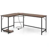 Image de CostwayBureau d’Angle avec Prise de Courant Bureau d'Angle de 168 cm avec Support UC Cadre en Métal Robuste Bureau d'Etudes Marron