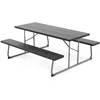 Image de CostwayEnsemble Table et Bancs de Pique-Nique Pliable Ensemble de Jardin avec Cadre Métallique Plateau en HDPE Charge 250KG 183x163x74cm Noir
