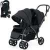 Image de CostwayPoussette Double Pliante pour Bébé avec Siège et Auvent Tandem Ceinture de Sécurité à 5 Points Dossier Réglable Poignée de Poussée Noir