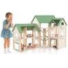 Image de CostwayMaison de Poupée d'Angle en Bois au Toit Vert 36 Meubles et Accessoires 3 Etages 6 Chambres pour Enfants de 3 Ans et Plus Vert
