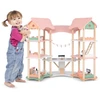 Image de CostwayMaison de Poupée pour 3-8 Ans à 3 Étages avec 7 Pièces et 32 Accessoires Réalistes Toits Maison de Rêve DIY pour Poupées 8-15 cm Rose