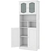 Image de CostwayArmoire de Rangement de 148,5 cm de Haut Armoire Haute Autoportante Portes en Verre Givré Etagères pour Salle de Bain Cuisine Salon Blanc
