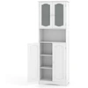 Image de CostwayArmoire de Rangement de 164 cm de Haut Armoire Haute Autoportante Portes en Verre Givré Etagères pour Salle de Bain Cuisine Salon Blanc