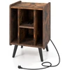 Image de CostwayMeuble pour Tourne-disque Support de Stockage de Disques Vinyles 4 Etagères Ouvertes Prise de Courant et Port USB Café