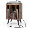Image de Giantex Table d’Appoint avec Station de Charge,2 Prises,1 USB Charge Rapide, Marron