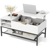 Image de CostwayTable Basse   Plateau Relevable Table de Salon avec Compartiment Cach © et Etag ¨re de Rangement Amovible Table Centrale Rabattable Blanc