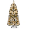 Image de CostwaySapin de Noël Floqué de 150 cm Arbre de Noël avec Aiguilles de Pin 378 Pointes de Branches 130 Lumières LED Blanc Chaud Section Pliable