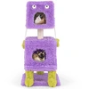 Image de CostwayArbre à Chat Originale sur le Thème des Monstres avec 2 Condos Privés Peluche Douce Griffoir en Sisal Jouets Suspendus Violet
