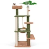 Image de CostwayArbre à Chat 152 cm à Plusieurs Niveaux Poteaux à Gratter Corde en Sisal Perchoir en Peluche Jouet Suspendu Vert