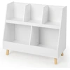Image de CostwayBibliothèque et Organisateur de Jouets 5 Compartiments Meuble à 2 Niveaux Pieds en Bois Massif Kits Anti-basculement Blanc