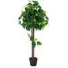 Image de CostwayArbre Artificiel d'Hortensia de 114 cm Faux Arbre en Soie en Pot avec Tronc en Bois Véritable Feuilles Réalistes Vignes Fausse Plante