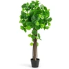 Image de CostwayArbre Artificiel de Pommier Crabe 110 cm Fausse Plante en Pot Rempli de Ciment avec Tronc en Bois V ©ritable Branches R ©glables