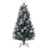 Image de CostwaySapin de Noël Floqué Pointes de Branches Grappes de Baies Rouges Pommes de Pin Fibres Optiques Lumières LED 8 Modes d'Eclairage 180CM