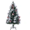 Image de CostwaySapin de Noël Floqué Pointes de Branches Grappes de Baies Rouges Pommes de Pin Fibres Optiques Lumières LED 8 Modes d'Eclairage 150CM