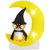 Image de CostwayDécoration d'Halloween Eclairée par LED Hibou Gonflable sur Lune 130 x 155 cm avec Piquets et Sacs de Sable pour Cour Jardin Jaune