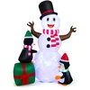 Image de CostwayDécoration Gonflable de Bonhomme de Neige de Noël de 180 cm avec Pingouins Décoration de Noël Gonflable avec LED Blanches et Colorées