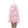 Image de CostwayMini Sapin de Noël Artificiel de 90 cm avec 12 Boules de Coton Naturel 24 Boules Décoratives Pointes de Branches Floquées de Neige Rose
