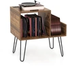 Image de CostwaySupport pour Tourne-disque Prise de Courant Séparateur Table d'Appoint avec Pieds en Métal Jusqu'à 145 Albums Marron Rustique