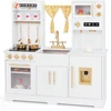 Image de CostwayCuisine de Jeu en Bois pour Enfants de 3 Ans et Plus avec Cafetière Evier Robinet Cuisinière Distributeur d'Eau Micro-ondes Four Blanc