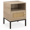 Image de CostwayTable de Chevet avec Rangement Table d'Appoint de Style Bohème Etagère Ouverte Armoire à Porte Décoration en Rotin Pieds en Métal