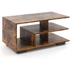Image de CostwayTable Basse avec Rangement Table Centrale avec Etagère Centrale en  L’ Table Géométrique à 3 Niveaux Naturel et Marron rustique