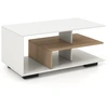 Image de CostwayTable Basse avec Rangement Table Centrale avec Etagère Centrale en  L’ Table Géométrique à 3 Niveaux Naturel et Blanc + Naturel