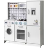 Image de CostwayCuisine de Jeu pour Enfants de 3+ Ans Jouets en Bois Machine à Glaçons Cuisinière Machine à Laver Four Micro-ondes Ustensiles Sons Blanc