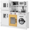 Image de CostwayEnsemble de Cuisine pour Enfants avec Four Machine à Laver Micro-ondes Distributeur d'Eau Téléphone Sons et Lumières pour 3 Ans+ Blanc