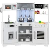 Image de CostwayCuisine de Jeu pour Enfants de 3 Ans+ Jouets en Bois Avec Hotte Machine à Glaçons Evier Robinet Micro-ondes Four Ustensiles Sons Blanc